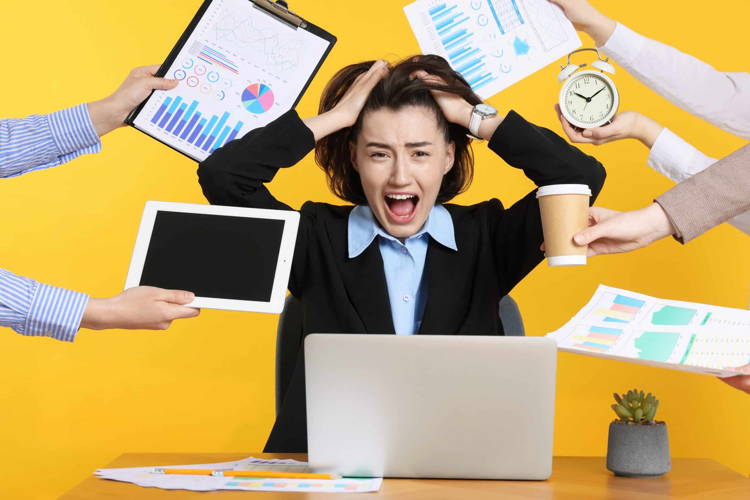 stressed woman pulling her hair